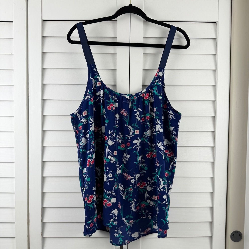 Pixley Floral Camisole Women XL Navy Blue Tank Top Zipper Back Strappy
